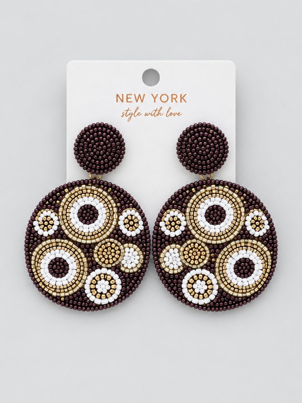 Boho Brown Circle Beaded Earrings